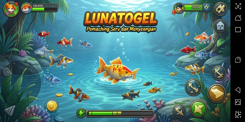 Tampilan gameplay LUNATOGEL yang menggambarkan suasana memancing yang seru.