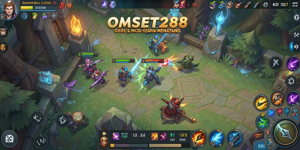Tampilan gameplay seru dari OMSET288 dengan pertempuran MOBA yang mendebarkan.