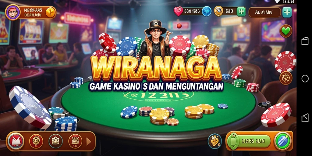 Screenshot utama gameplay WIRANAGA menampilkan momen seru permainan kasino.